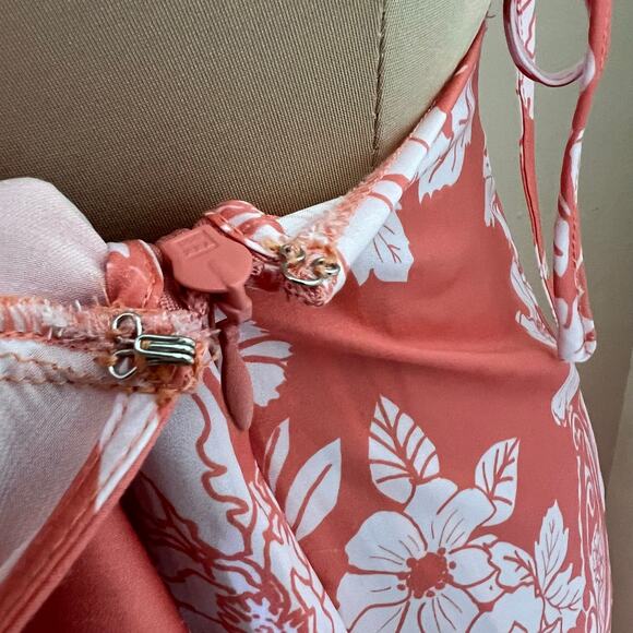 Free People Ashley Slip Dress 8 Womens Pink Plunge Maxi Ruffle Feminine Floral - Picture 14 of 14